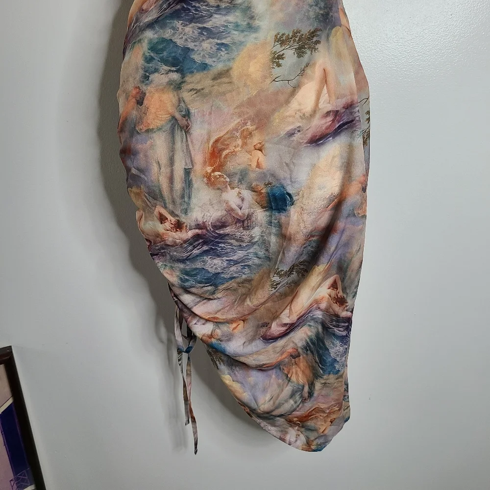 Multi Renaissance Print One Shoulders Ruched Dress - Picture 5 of 15